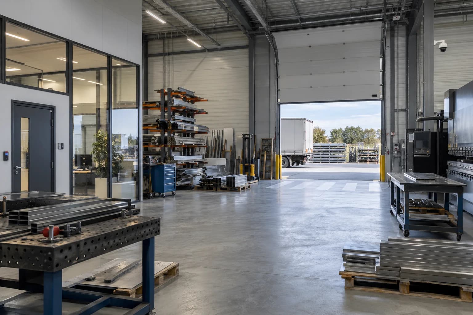 Atelier industriel avec machines et circulations dégagées