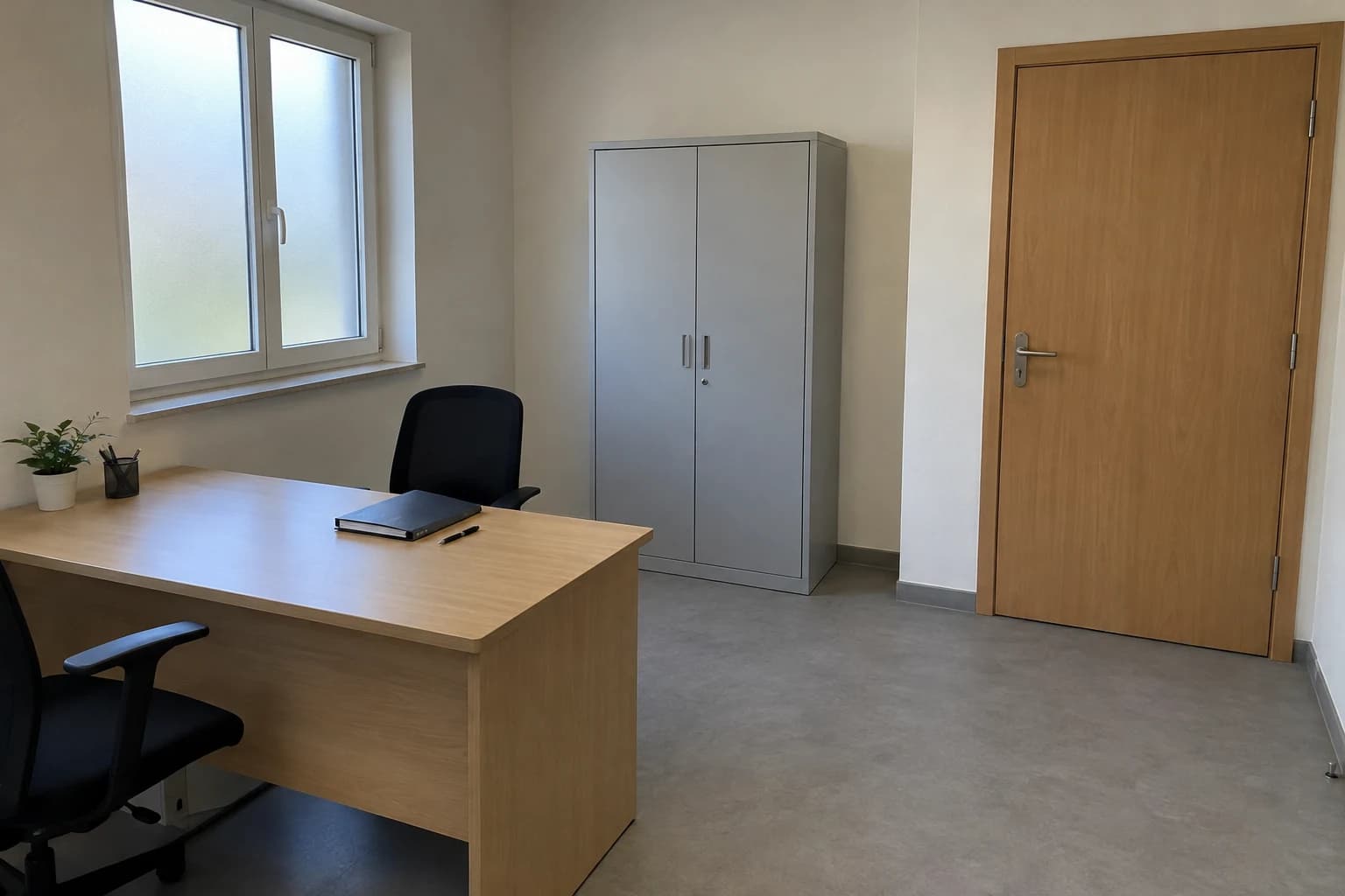 Scène fictive d’un local administratif fermé et vide, utilisée pour illustrer une réduction de visibilité