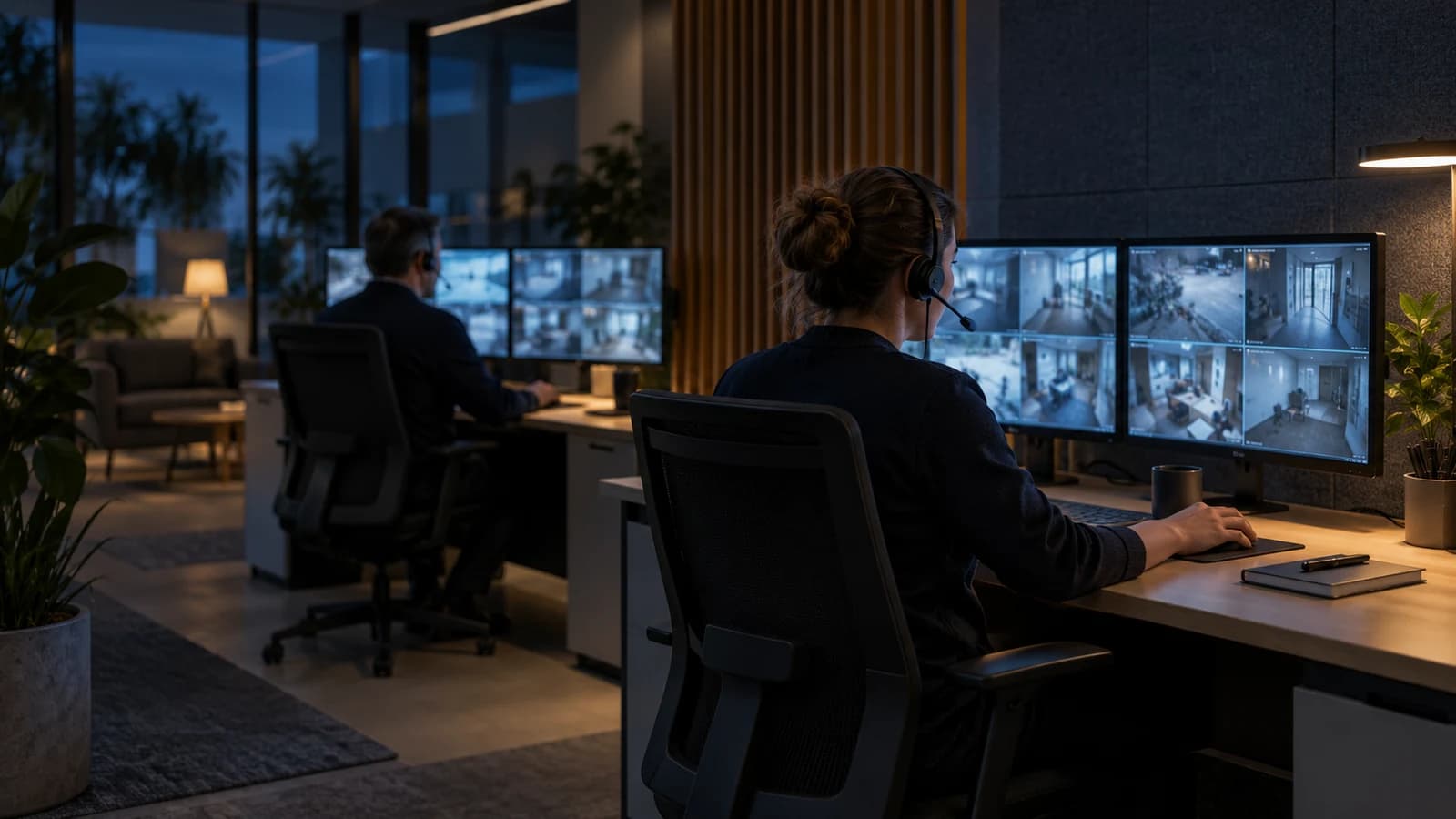 Illustration d’un poste de télésurveillance et de ses écrans de contrôle