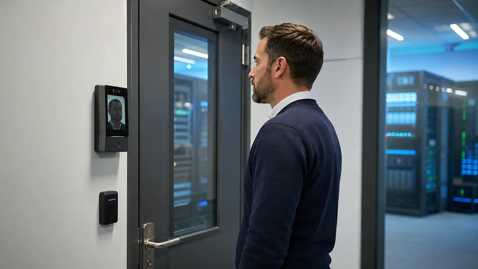 Terminal biométrique professionnel installé à l’entrée d’une zone sensible