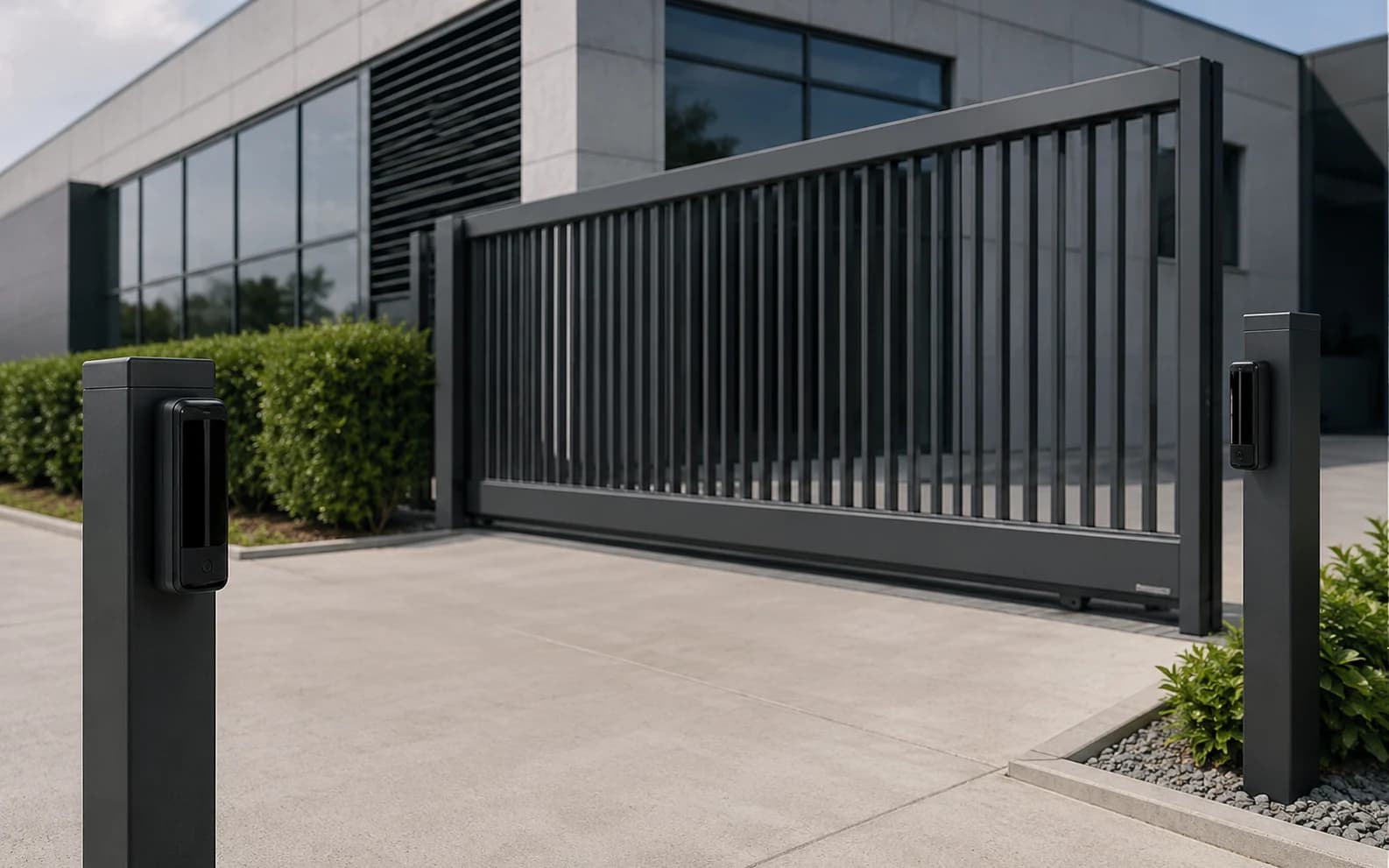 Paire de photocellules installée de chaque côté d’un portail