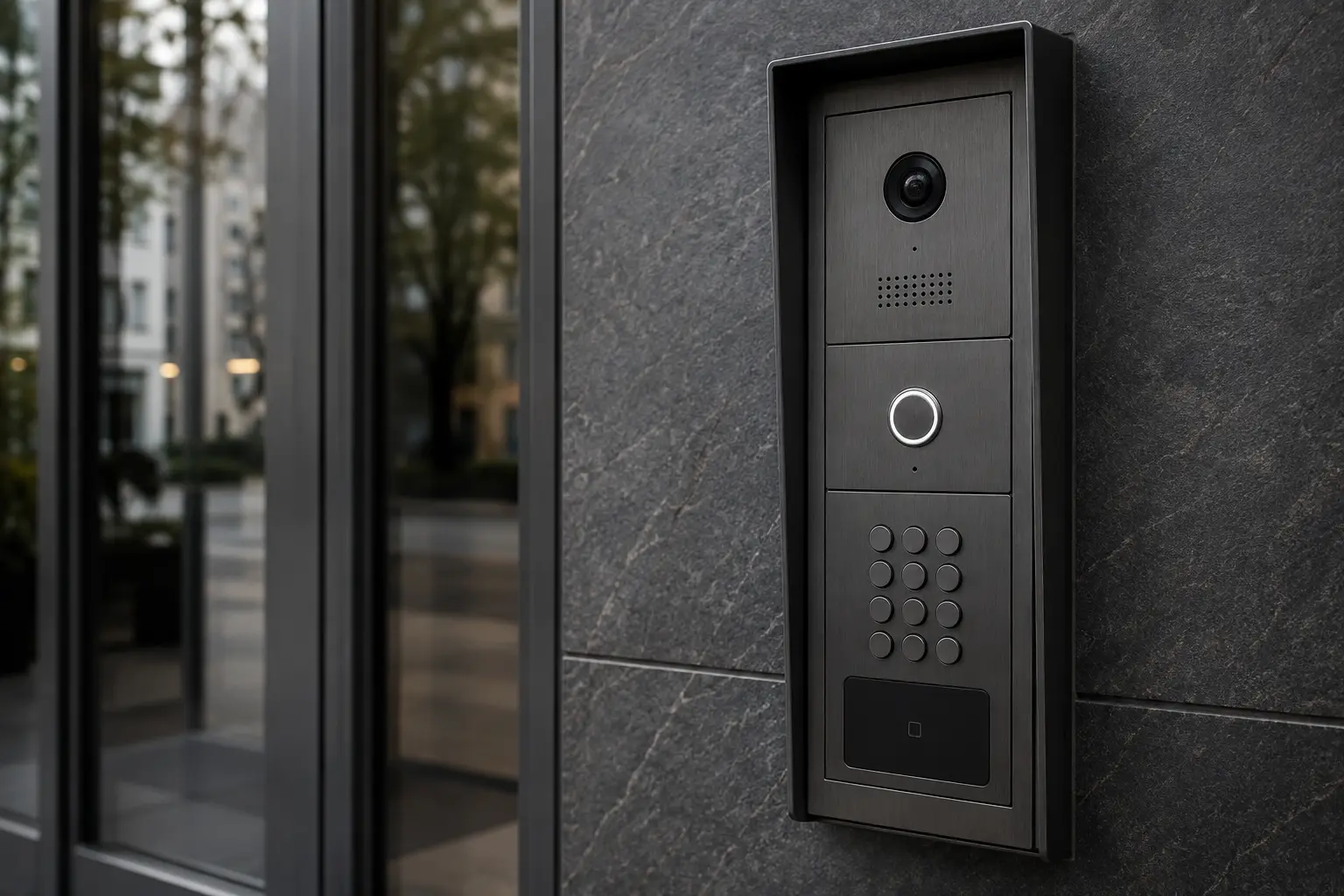 Platine interphone IP modulaire avec caméra, bouton et lecteur