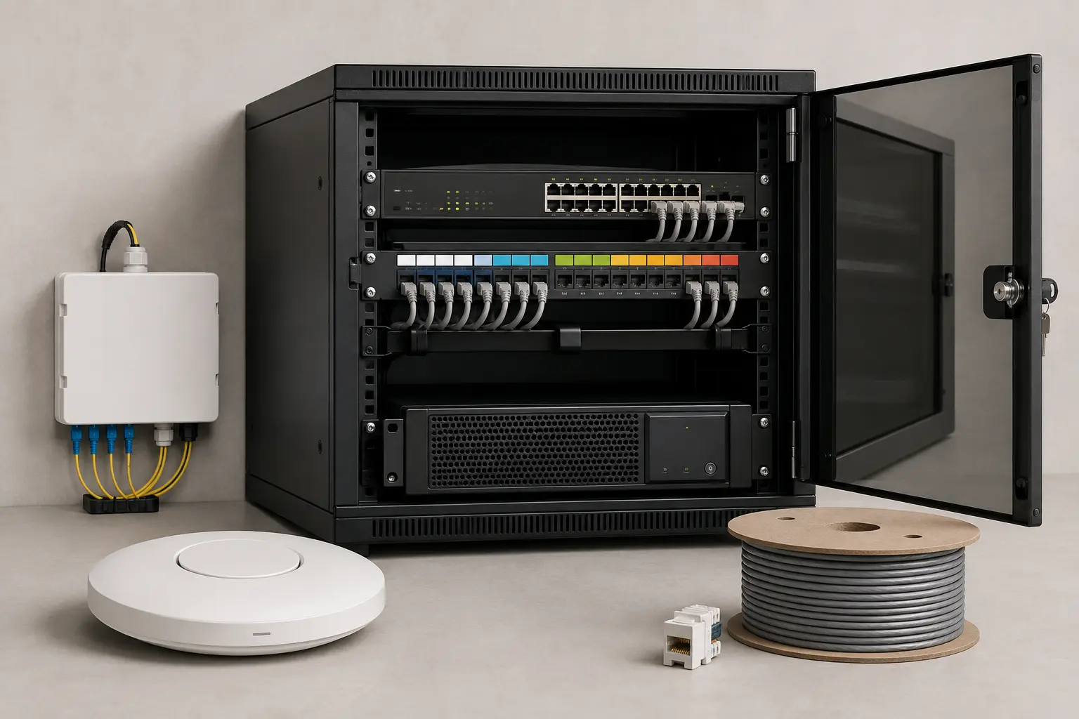 Baie réseau, switch PoE et câblage professionnel