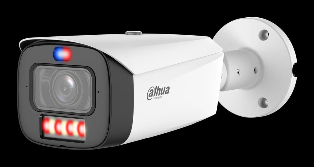 Caméra tube Dahua IPC-HFW3449T1-ZAS-PV-PRO blanche avec optique et avertisseurs intégrés