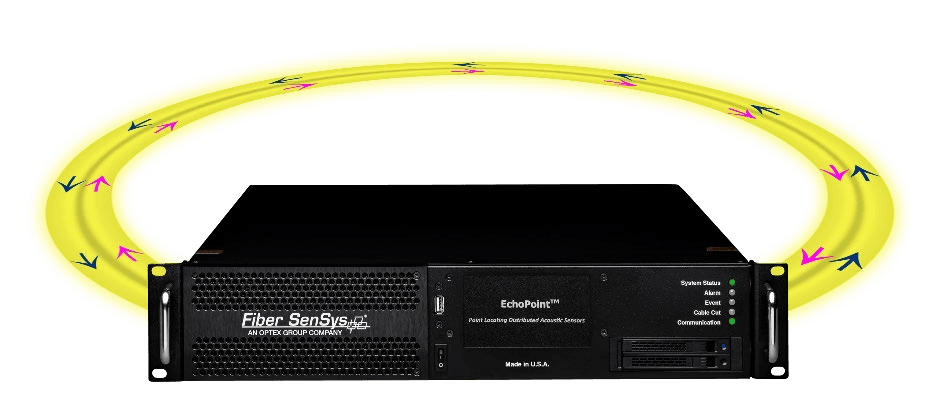 Visuel constructeur EchoPoint EP9300 associant le processeur rack à une boucle de fibre jaune symbolique