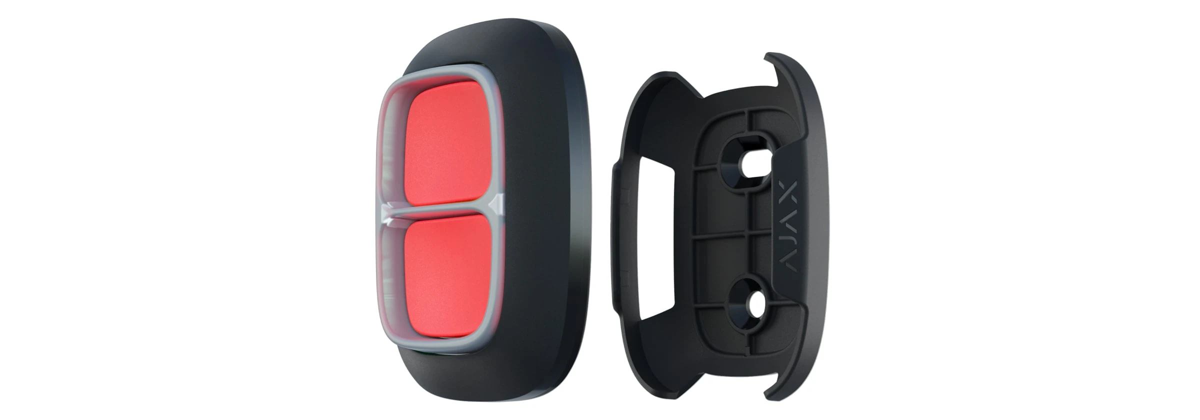 Ajax DoubleButton noir à deux touches rouges et son support de fixation Holder