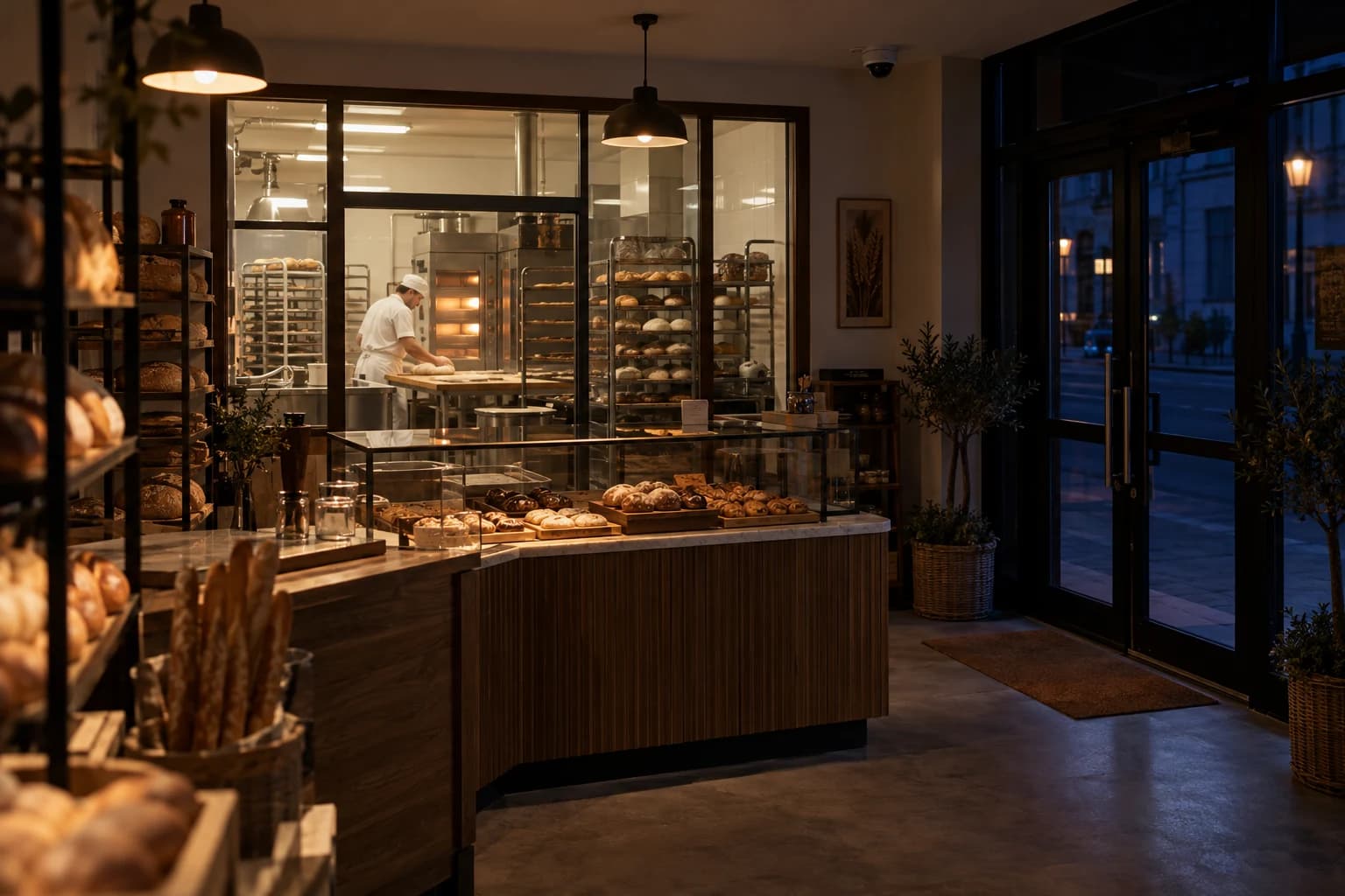 Illustration réaliste : boulangeries, espaces et accès correspondant à l’activité