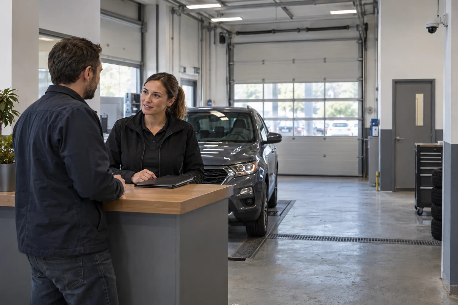 Illustration réaliste d’une aire de réception automobile et d’un rangement de clés séparé