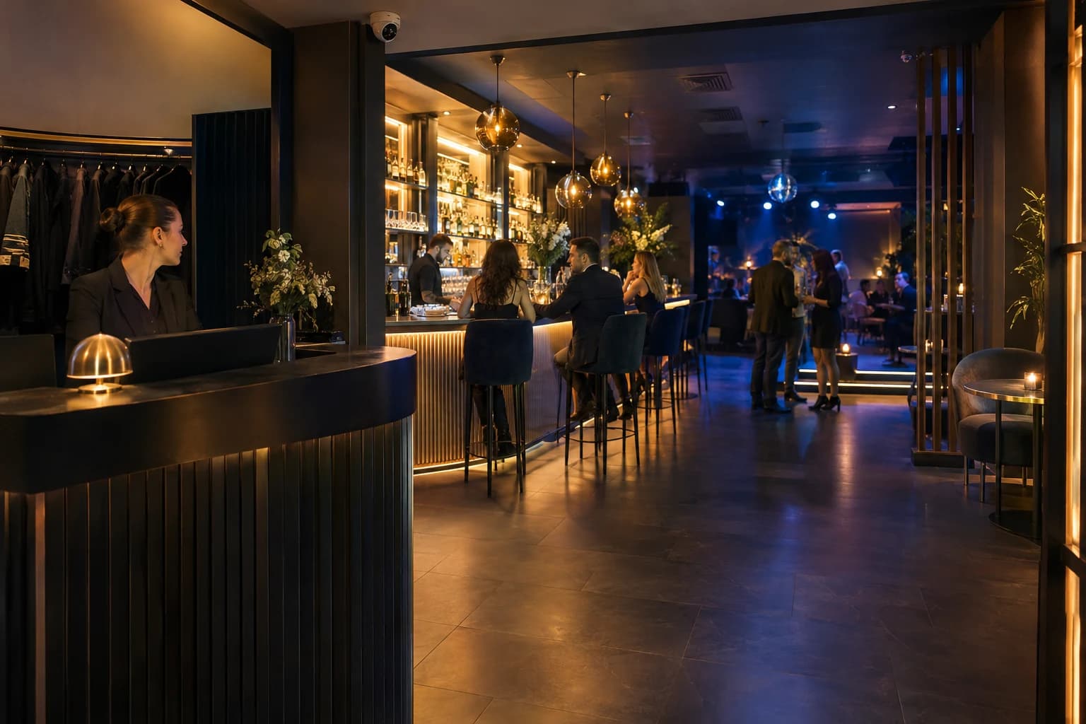 Illustration réaliste : boîtes de nuit et pubs, espaces et accès correspondant à l’activité