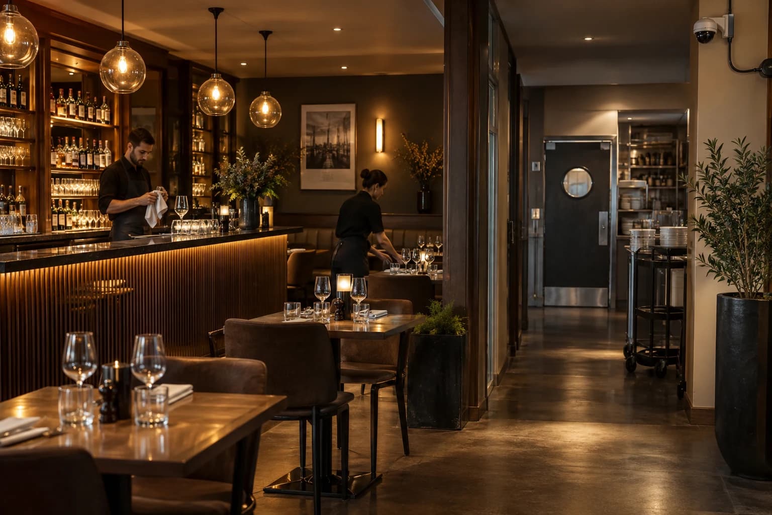 Illustration réaliste : restaurants, espaces et accès correspondant à l’activité