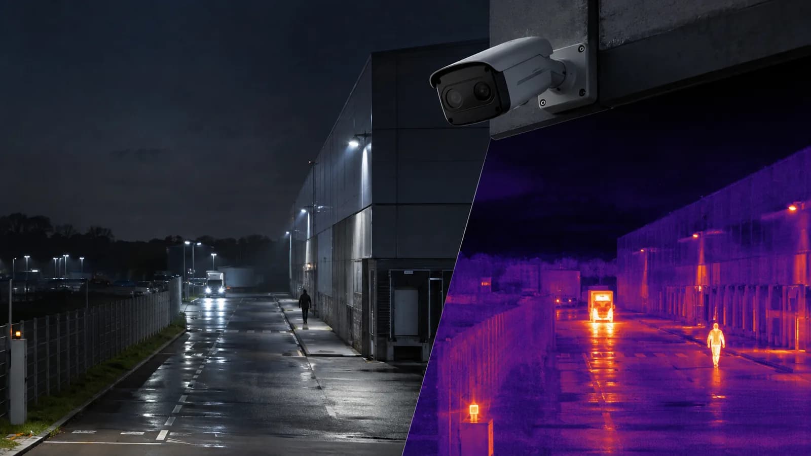 Installation illustrant Caméras thermiques et bi-spectrum pour surveillance périmétrique
