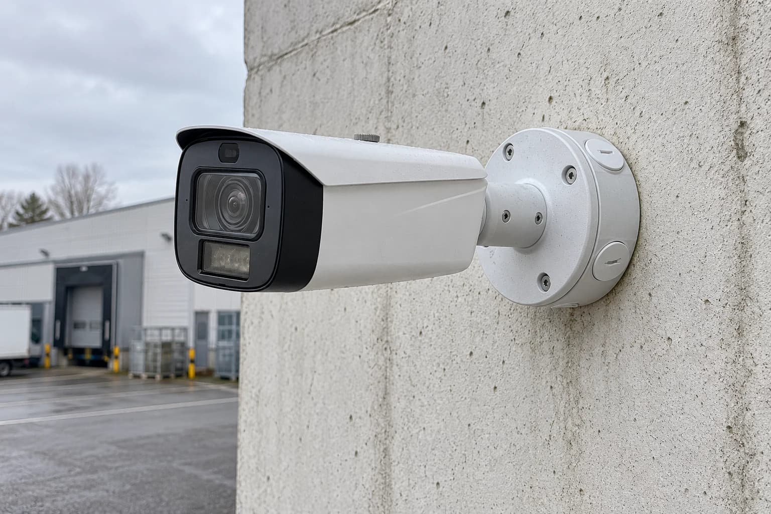 Caméra IP fixée sur un support de raccordement rond dédié