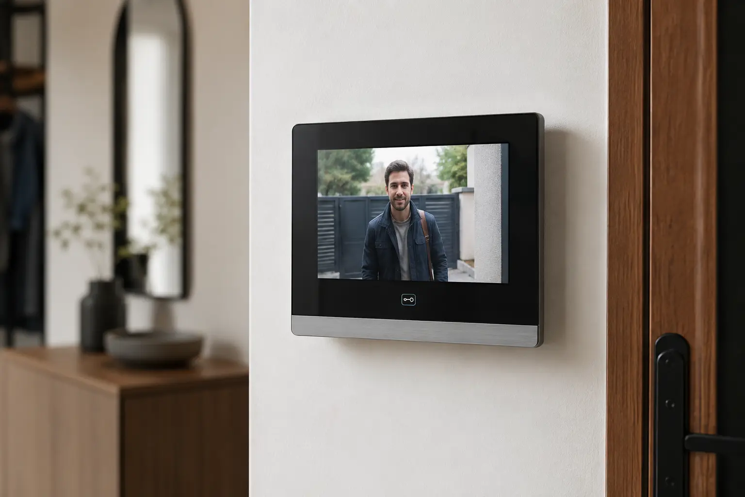 Moniteur visiophone affichant clairement le visiteur à la porte