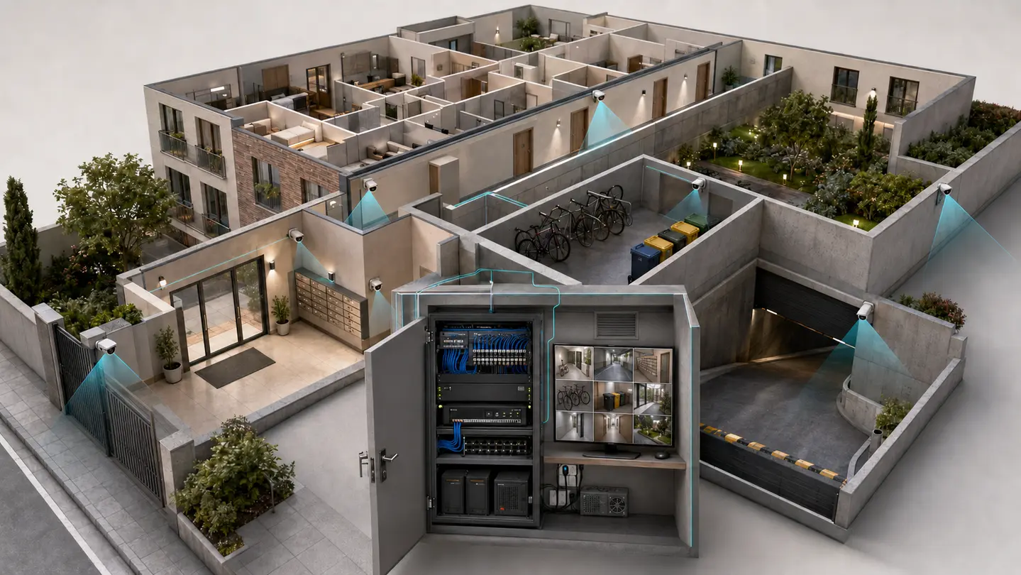 Maquette 3D illustrative d’une implantation de sécurité pour Copropriété