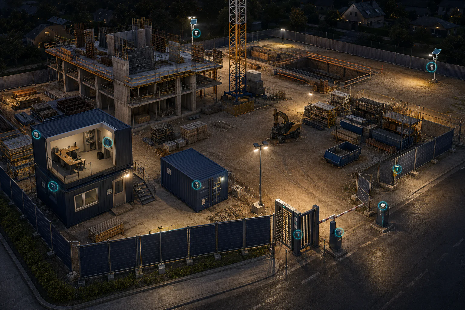 Plan 3D illustratif de locaux BTP sécurisés