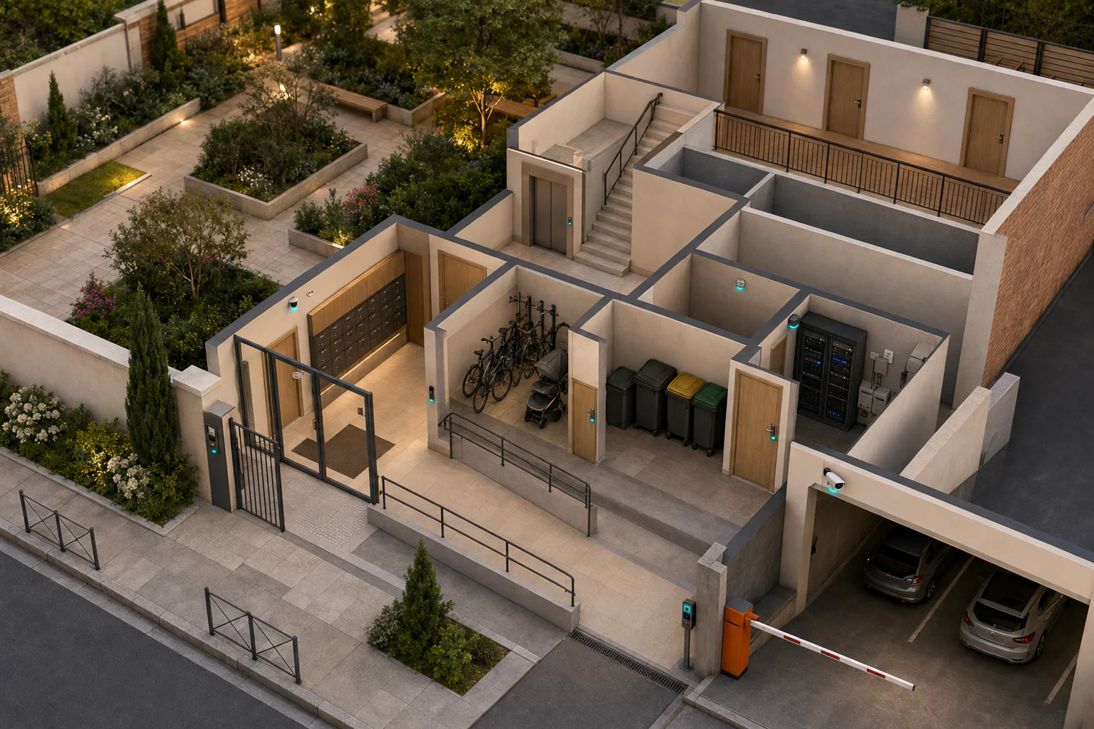 Plan 3D illustratif d’une copropriété et de ses abords